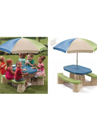 Стол со скамейками Летний пикник с зонтом